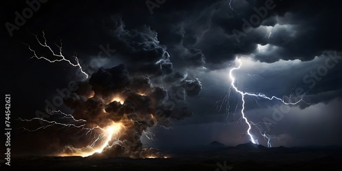 Thunder strike on black background