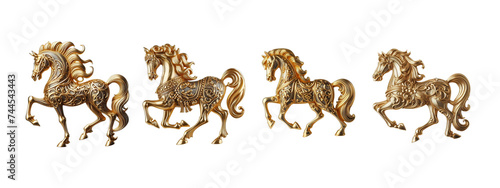 Old fashioned Horse brooch made of gold design set  transparent background photo