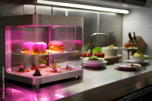 Wallpaper Mural Modern kitchen showcasing advanced food display technology with vibrant illuminated desserts Torontodigital.ca