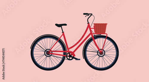 Vintage Woman Bicycle or Cruiser Bike, Recreation and Relaxation Concept, Vector Flat Illustration Design