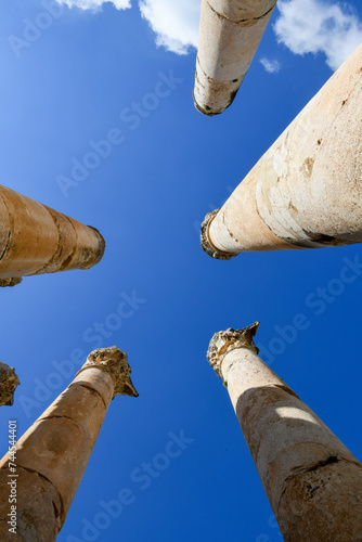 View at the columns of the roman ruins of Jerash in Jordan