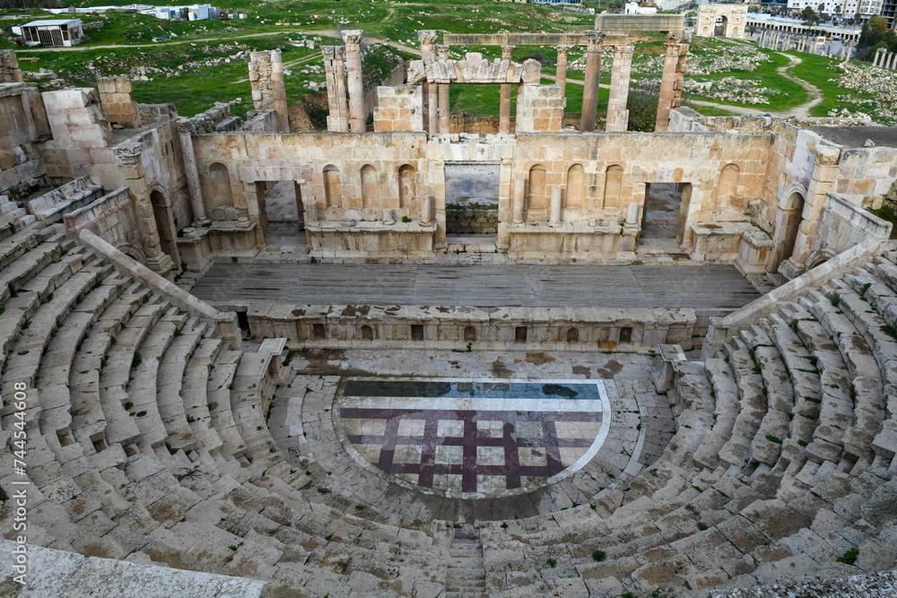 View at the roman amphitheater of Jerash in Jordan