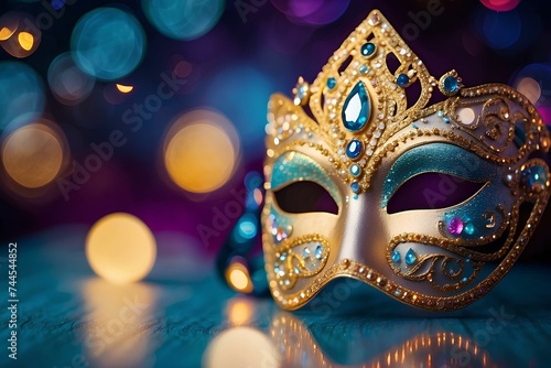 Enchanting Masquerade Carnival Mask with Bokeh Lights Background - Fantasy Art for Creative Projects © Prabhash