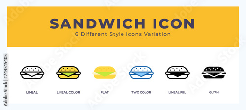 Sandwich icon set with different styles. Design elements for logo. Vector illustration.