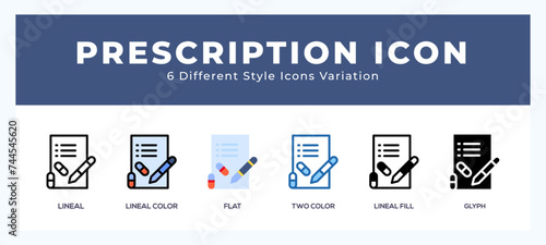 Prescription icon set with different styles. Design elements for logo. Vector illustration. photo