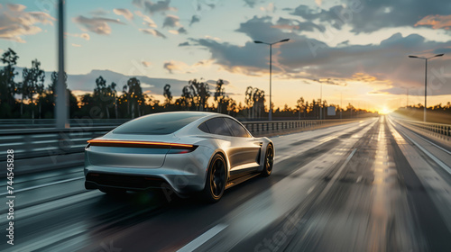 Futuristic EV car on highway