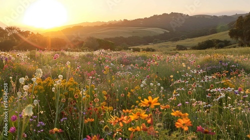 field of poppies in the sunset