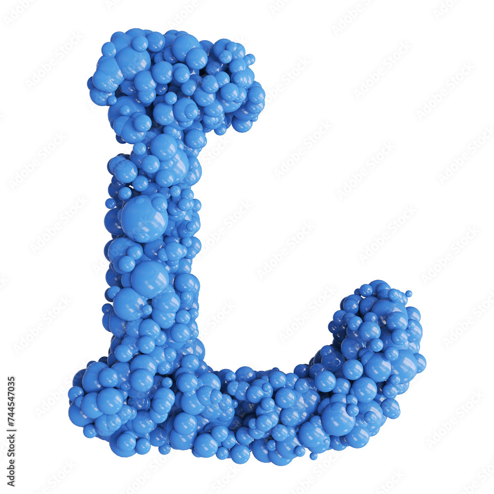Ball blue uppercase letter L font 3d render Ball blue uppercase letter L font 3d render