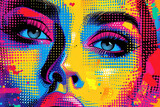 An illustration that combines the aesthetics of digital art with pop arts signature use of bright contrasting colors and comic style dot patterns creating a dynamic eye catching piece