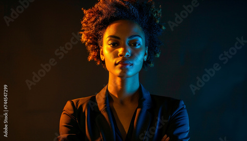 dynamic photo of a woman leader illuminated by dramatic lighting her gaze inspiring courage and determination symbolizing empowerment for Womens Day