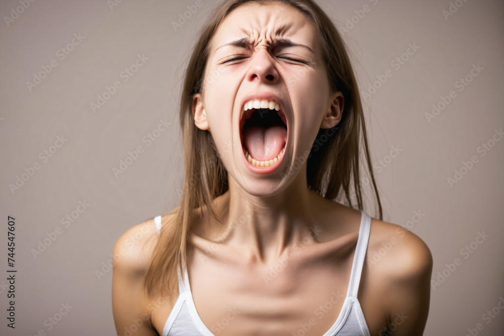 Young woman suffering from anorexia nervosa screaming in pain Young woman suffering from anorexia nervosa screaming in pain