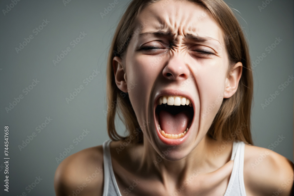 Young woman suffering from anorexia nervosa screaming in pain Young woman suffering from anorexia nervosa screaming in pain