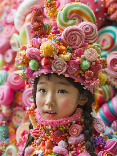 Young Girl Wearing Candy Hat and Scarf