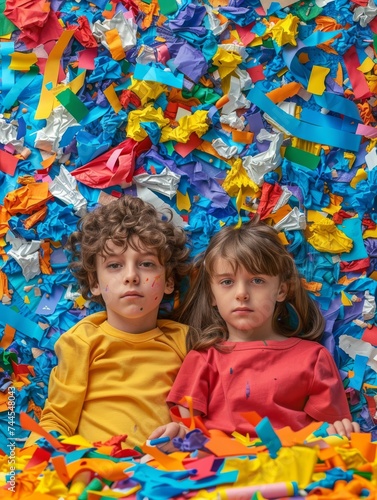 Kids Laying on Top of Pile of Paper