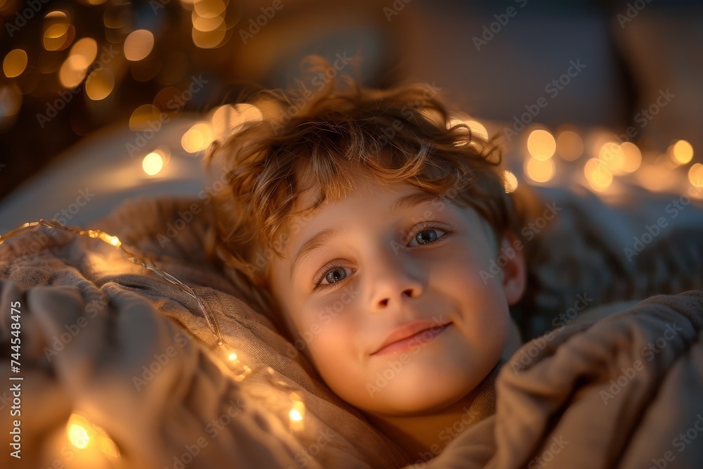 Little Boy Laying in Bed Covered in Blankets Little Boy Laying in Bed Covered in Blankets