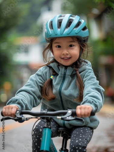Little Girl Riding Bike Down Street