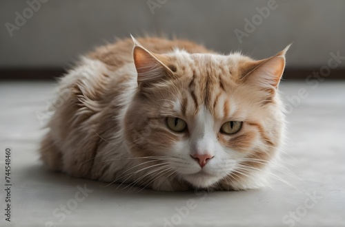 Serene Feline: An Orange and White Cat’s Calm Gaze Captured in a Peaceful Indoor Setting, generative AI