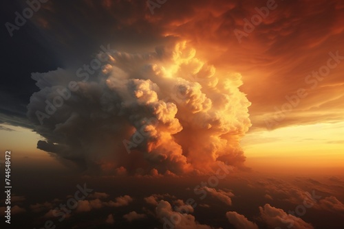 Cumulonimbus clouds backlit by the setting sun