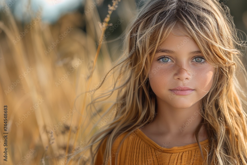 Young Girl Standing in Field of Tall Grass Young Girl Standing in Field of Tall Grass
