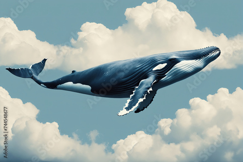 Abstract humpback whale swimming in the clouds