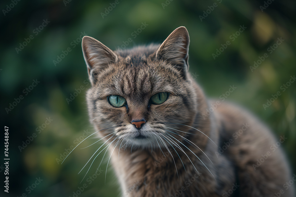 Portrait of a cat on a green background.