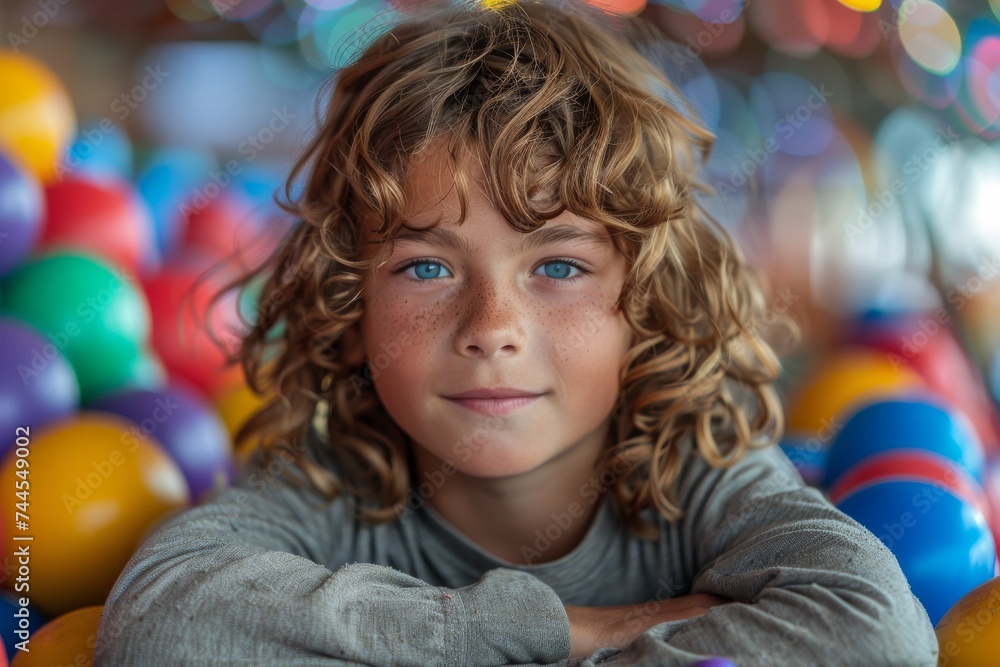 Young Boy Sitting in Ball Pit Young Boy Sitting in Ball Pit