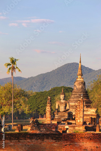 A view of the Sukhothai Historical Park at dusk  Thailand