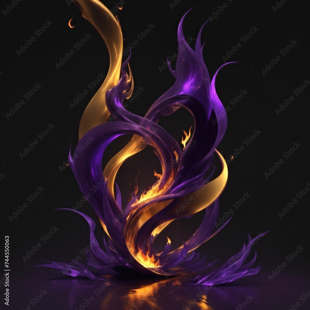 Abstract Purple and golden 3d flame of fire on Dark background