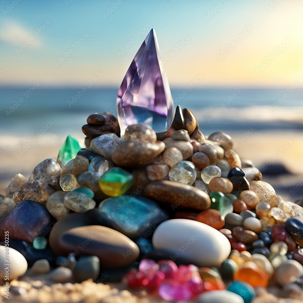 Crystal on sea stones.