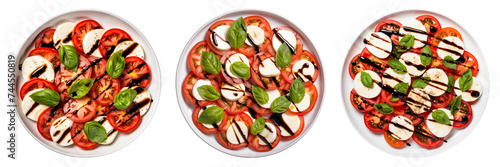 Set of caprice salad with balsamic glaze isolated on a transparent background.