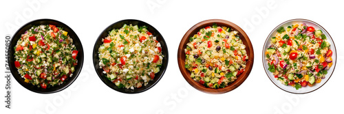 Set of Mediterranean couscous salad isolated on a transparent background.