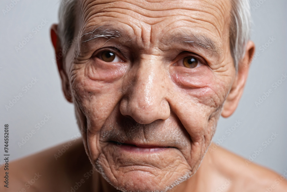 Close-up on face skin of old man, skin exfoliation, dry skin concept Close-up on face skin of old man, skin exfoliation, dry skin concept