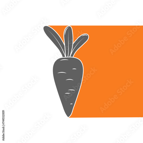 Silhouette of carrot vegetable on a white background with a colored element. Healthy food design. Vector illustration