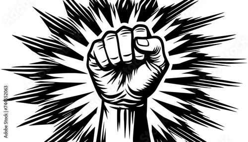 A raised fist composed of colorful brushstrokes, each stroke representing a unique woman happy women day