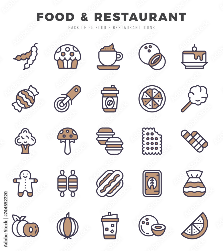 Set of simple Two Color Food and Restaurant Icons. Two Color art icons pack.