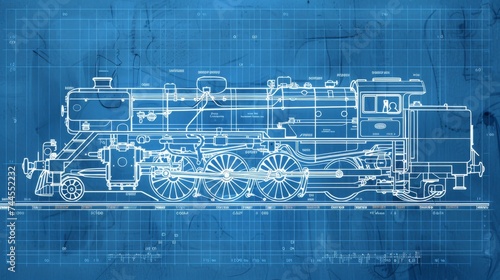 Blueprint Drawing of a Train Engine photo