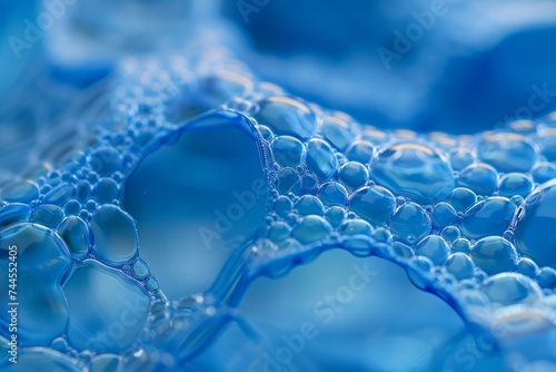 Close up texture of bubbles in shades of blue, resembling a microscopic view.