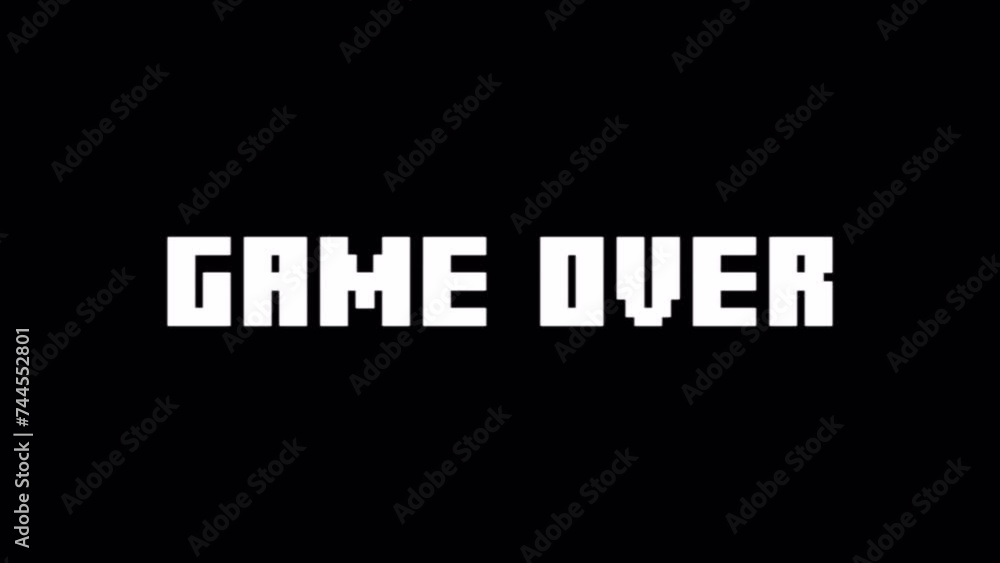 4K Game Over with Glitch Effect on Black Background 4K Game Over with Glitch Effect on Black Background