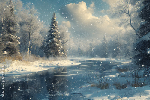 winter landscape with snow © nan