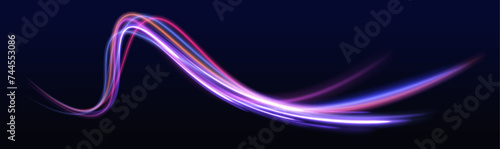 Glitter sparkle star trail, light effect, abstract waves flow vector illustration. Vector image of colorful light trails with motion blur effect, long time exposure isolated on background. 