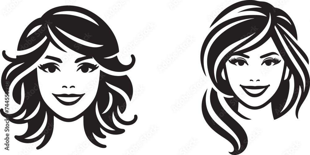 Women's Face with Hair Vector Art Illustration, Silhouette