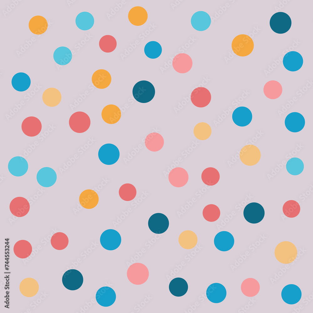 Children's background of dots in different pastel colours with a tiled texture