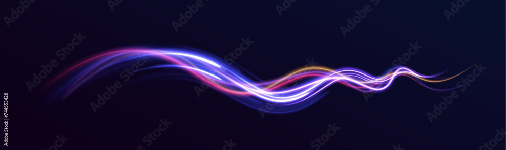 Fototapeta premium Racing cars dynamic flash effects city road with long exposure night ligh. Laser beams luminous abstract sparkling isolated on a transparent background. Futuristic dynamic motion technology. 