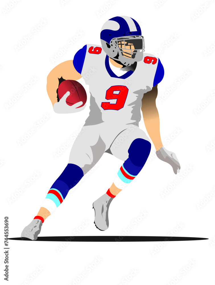 American football player s silhouettes in action. Vector illustration