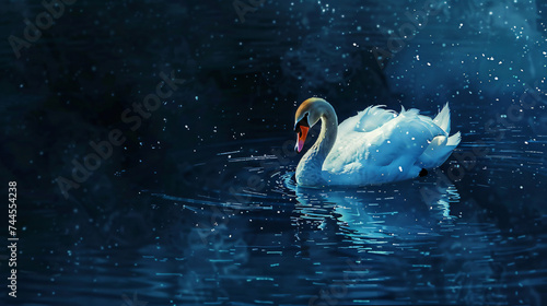 One swan in blue water. © Ghazanfar