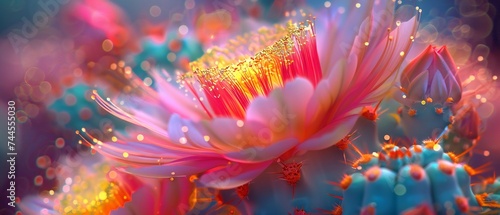Cactus Flower Radiance  Macro photography captures the radiant beauty of neon-lit cacti blooms.