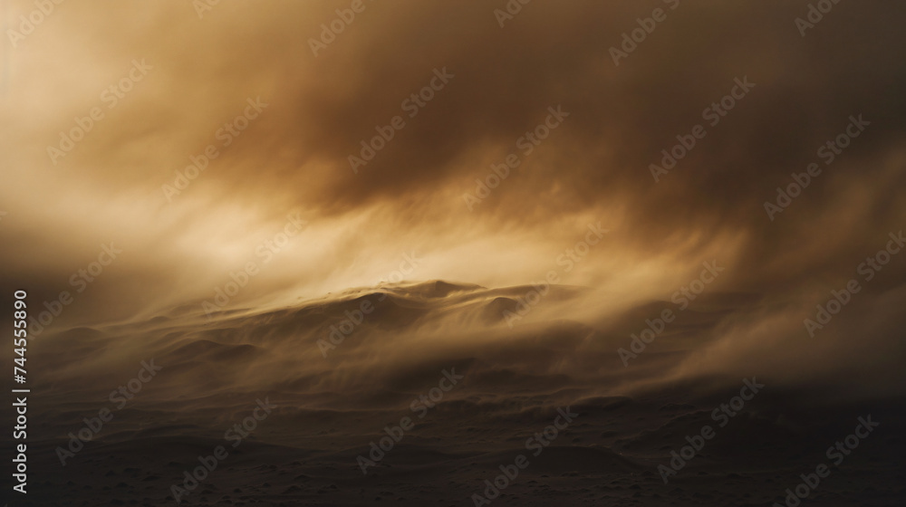 A fierce sandstorm sweeping across a desert landscape.