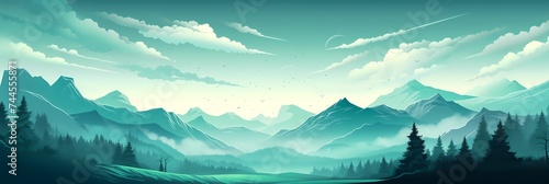 Mountain Landscape Panorama Concept Drawing Background image HD Print 15232x5120 pixels. Neo Game Art V8 30
