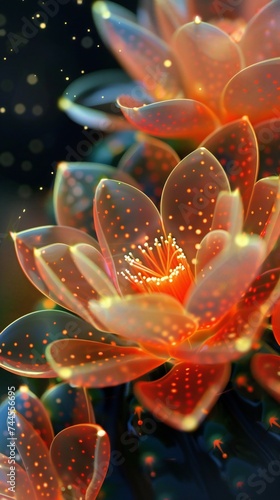 Illuminated Cacti Blossom: Macro shot accentuates the glowing beauty of cactus flowers.