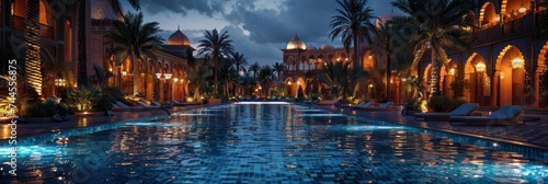Large swimming pool area in a luxury hotel resort.